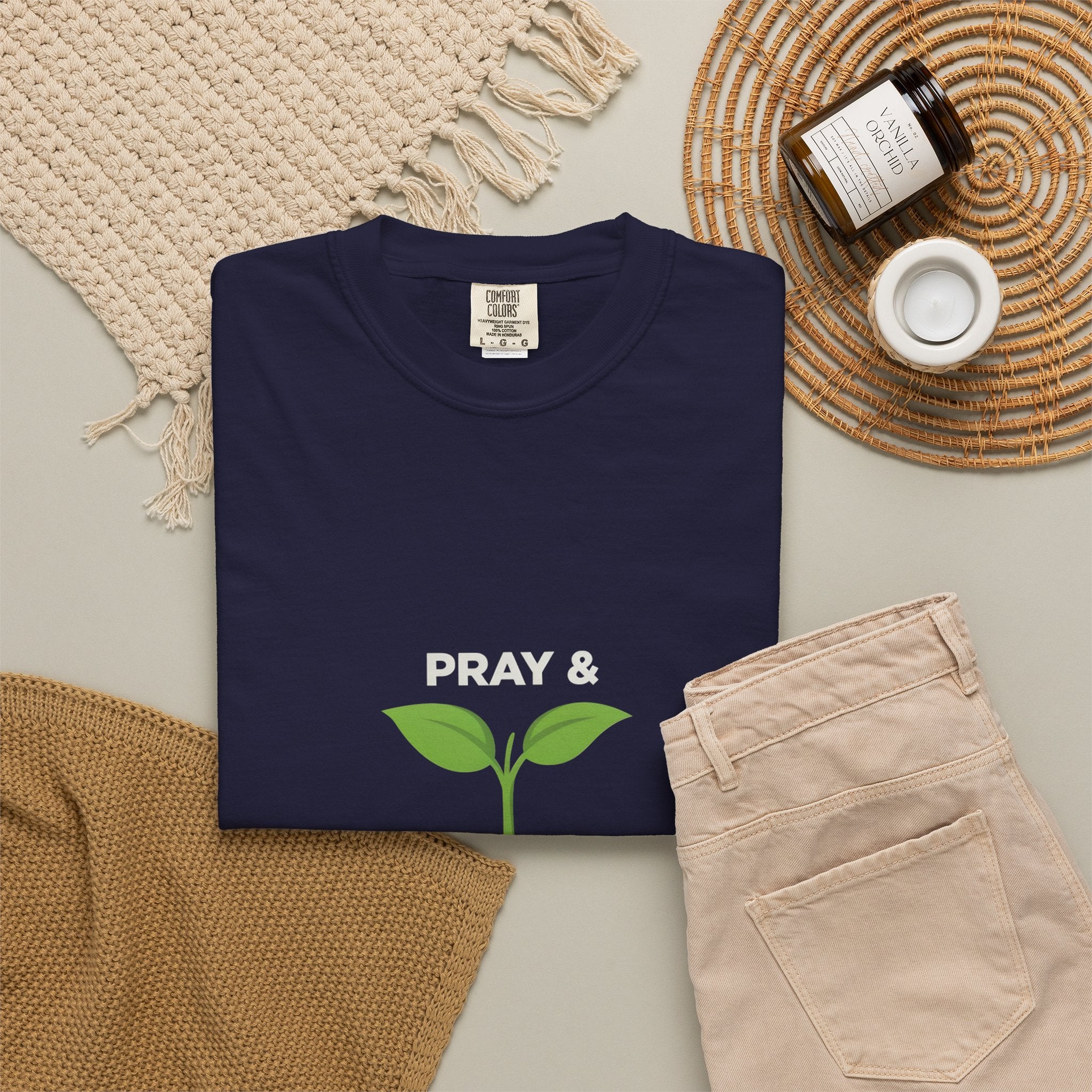 Pray & Never Give Up T-Shirt – Inspirational Faith Tee with Sprout Graphic