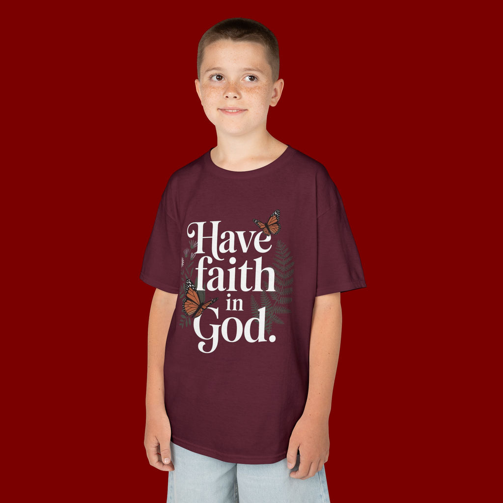 Kids Tee — "Have Faith in God" Floral Christian Youth T‑Shirt