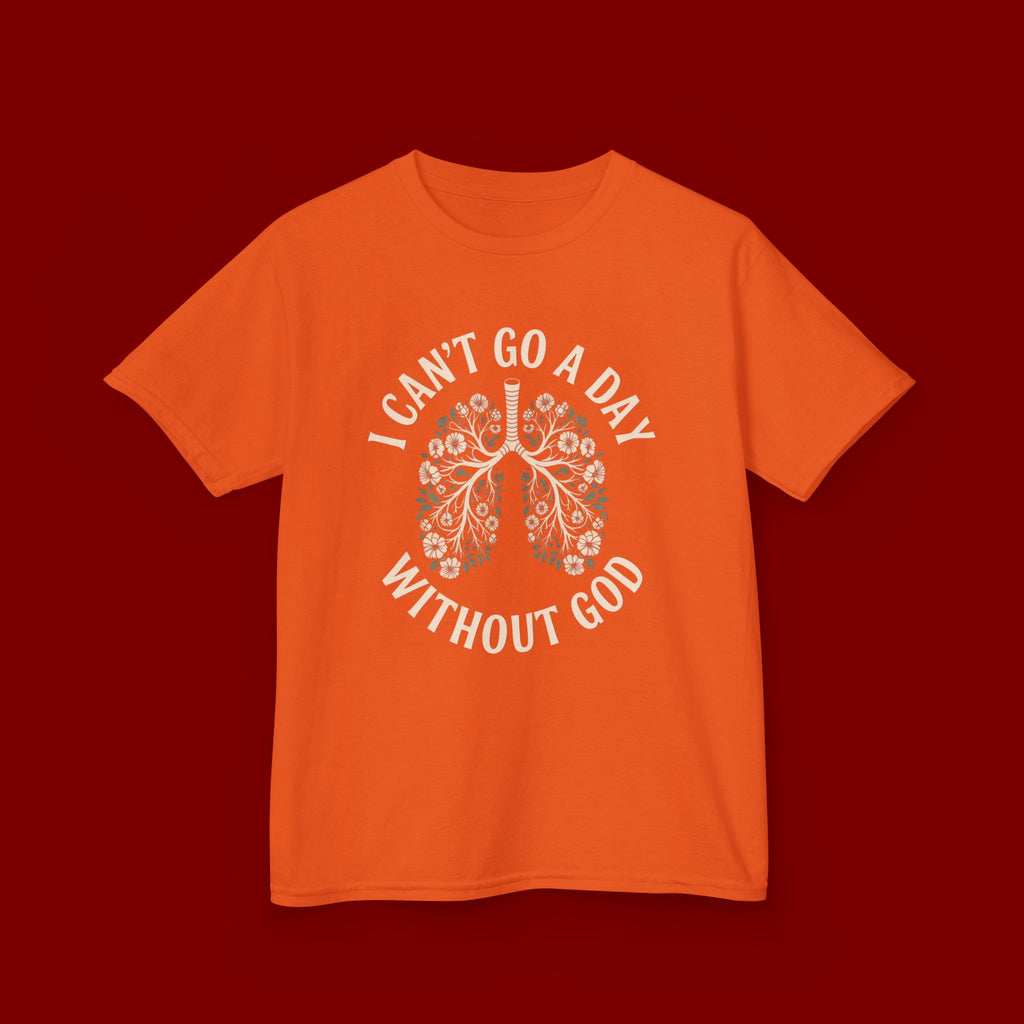 Kids T-Shirt – "I Can't Go a Day Without God" Floral Lungs Christian Tee