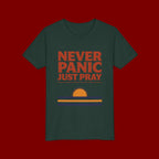 Youth Tee — "Never Panic Just Pray" Retro Sunset Kids T-Shirt