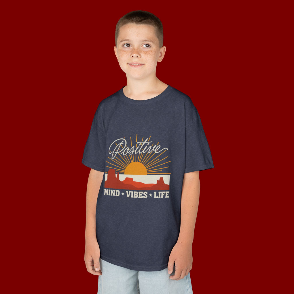 Kids T-Shirt - "Positive" Retro Sunrise Tee (Mind • Vibes • Life)